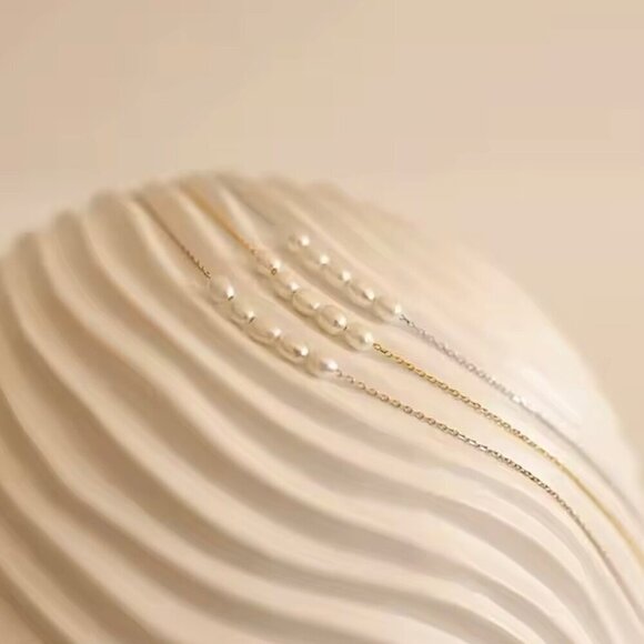 NEW Dainty Freshwater Pearl Chain Necklace 14K Gold Plated Choker Classic - Picture 6 of 8